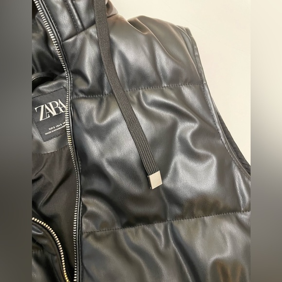 Zara black vegan (faux) leather puffer vest. Excellent condition. - Picture 14 of 15